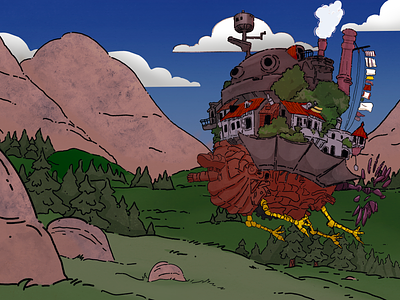 Moving castle background illustration landscape procreate