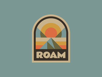 Roam adventure badge emblem illustration logo mountain nature retro sunrise