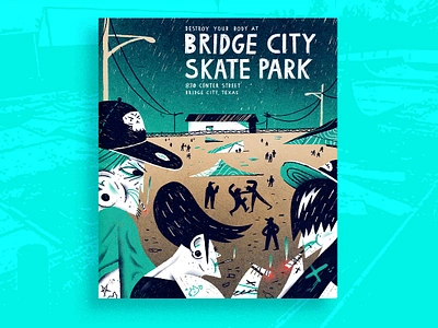 Bridge City Skatepark Poster blue design edgy handlettering illustration lettering poster punk teenager