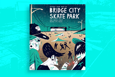 Bridge City Skatepark Poster blue design edgy handlettering illustration lettering poster punk teenager