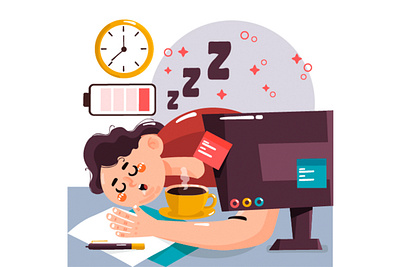 Flat Person Being Overwhelmed Illustration anxiety brain depression illustration life man office overwhelmed person sleep stress vector work