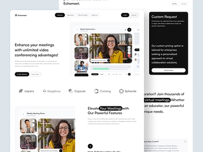 Echomeet - Video Conference App Landing Page clean design conference design gmeet landing page livestream meeting website online meeting saas saas website seminar ui ui design uiux video call website video conference web design web ui website zoom