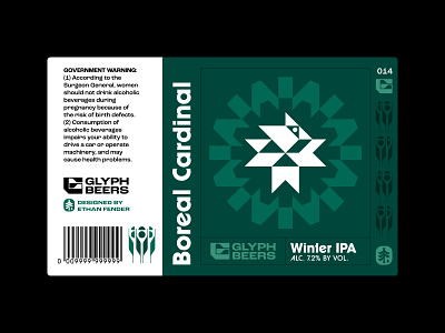 Glyph Beer 14 beer beer label bird cardinal craft beer emblem glyph ice icon ipa label layout logo nature packaging sigil snow symbol wing winter