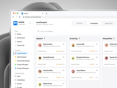 Nubize - Dashboard Hiring Web App board candidate dashboard employment hiring hiring platform interface job job board kanban odama platform recruitment saas ui user experience user interface ux web app website