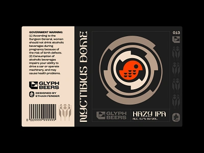 Glyph Beer 13 beer label bio mechanics bird cyberpunk emblem futurism hazy ipa icon ipa layout logo machine mechanical nature nocturnal packaging sigil spiral symbol typography