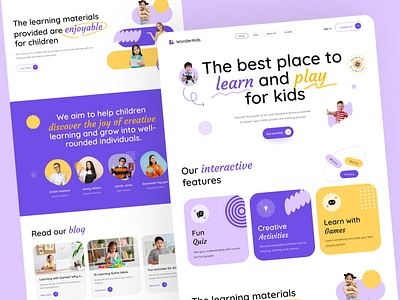 WonderKids Landing Page Exploration card child clean colors design desktop education graphics homepage landing page learning thumbnail typography ui ux vibrant web design website whitespace