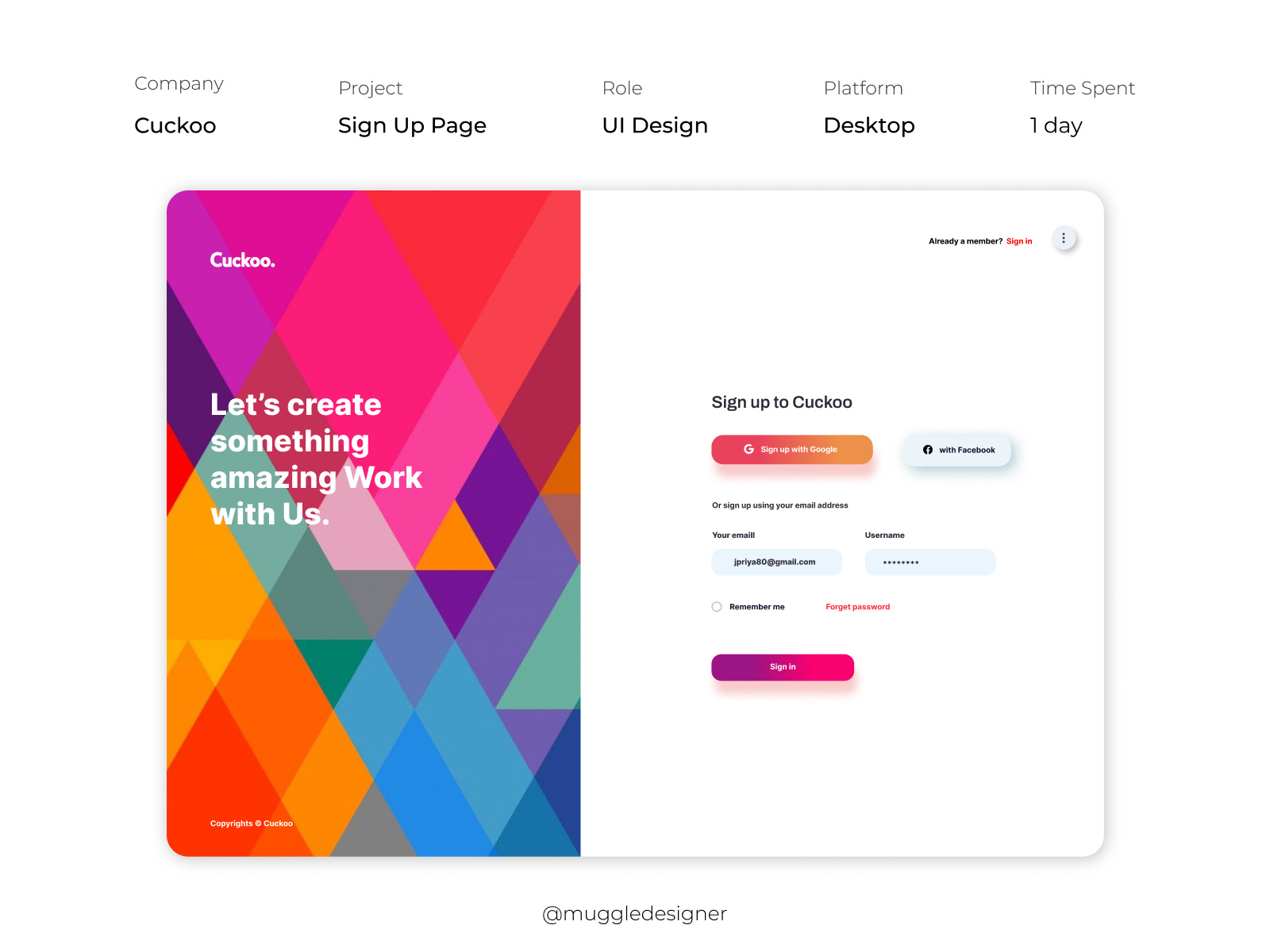 Cuckoo Sign Up Page by Muggle Designer by Muggle Designer on Dribbble
