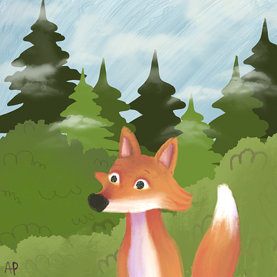 Little fox in the Wood drawing graphic design illustration