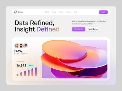 Conlar - Hero Exploration 3d ai analytic data gradient header hero insight landing page metrics midjourney screen ui website