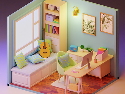 3d room 3d 3d design 3d room blender design lowpoly study room