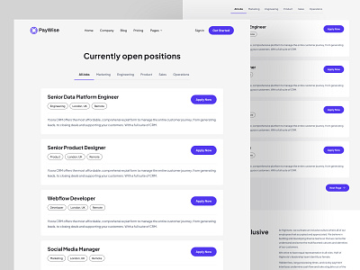 SaaS Careers Page Design career job listings jobs recruiting page recruitment saas careers page web design webflow webflow career page webflow template