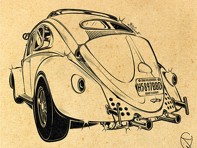 VOLKSWAGEN 1956 beetle david vicente digital art illustration inking kustom kulture nft wolkswagen