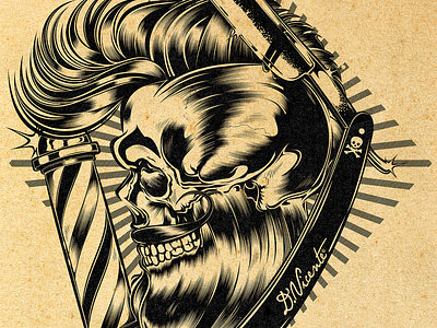 SKULL BARBER barbershop david vicente digital art illustration inking logo nft skull