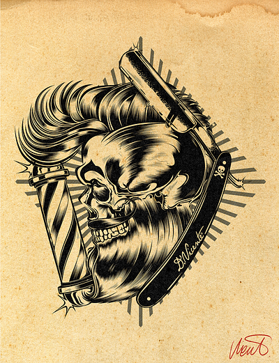 SKULL BARBER barbershop david vicente digital art illustration inking logo nft skull