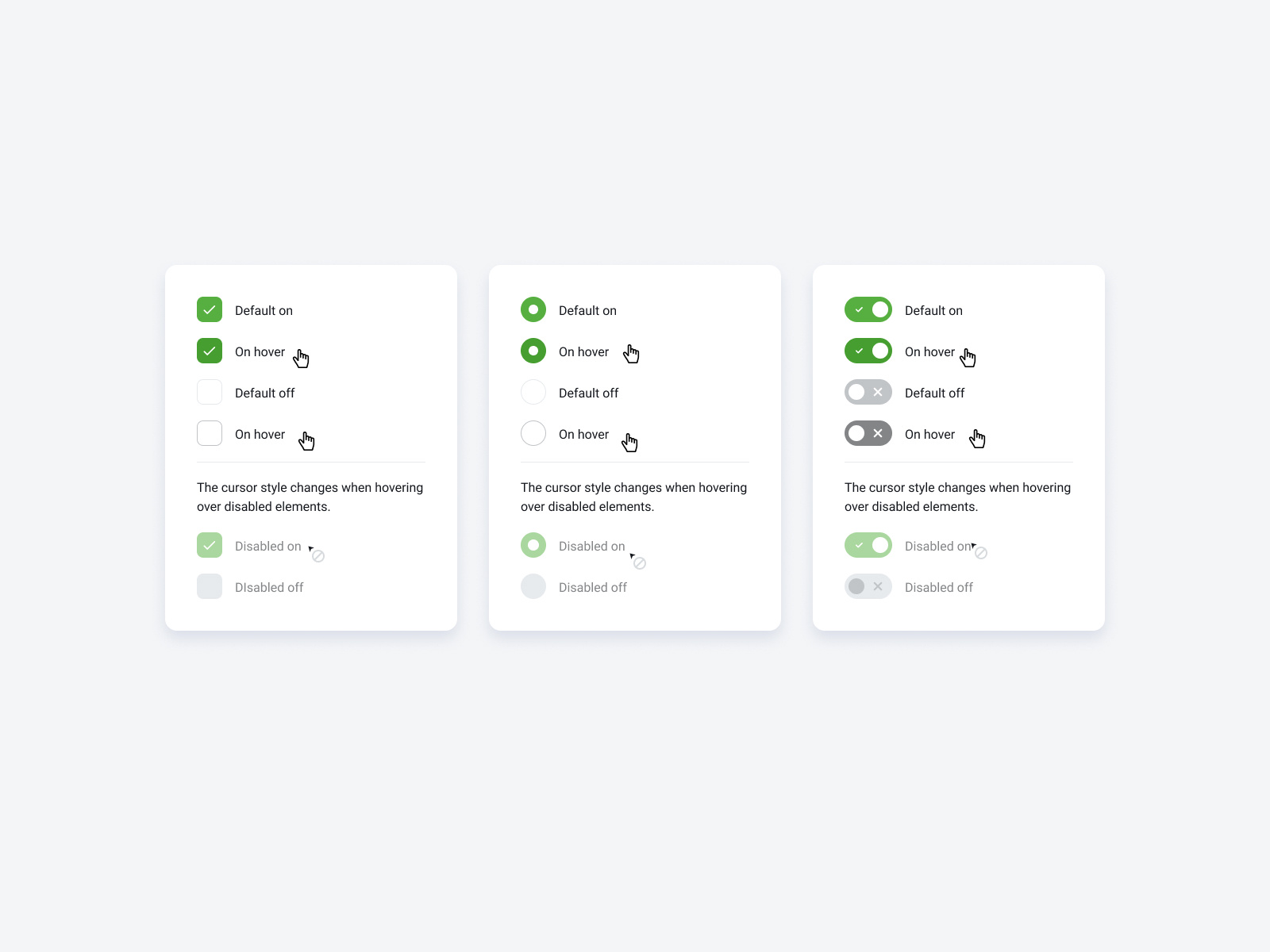 Component states active checkbox components disabled library on hover radiobutton switcher ui