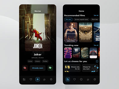 Movie Night App - Dark Theme app cinema concept design illustration logo minimal mobile movie ui