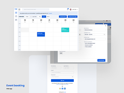 Web app for Event booking app design application branding calendar crm design event event booking mini minimalist saas ui ux design web app