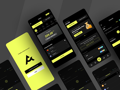 Crypto trading app app designs app development btc clean ui crypto app dashboard figma designer flutter developer landing screen login register signup sleek app ui designer welcome screen