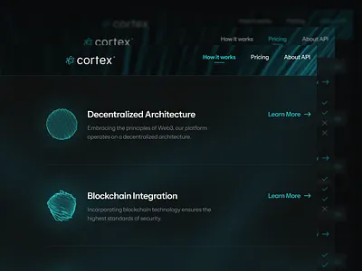 Cortex: AI Forecasting Web3 App (Additional Page) ai app blockchain branding clean dark design editorial forecasting graphic design interface landing page minimal neon trending ui ux web web3 website