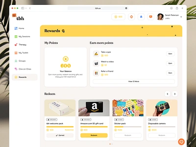 Rewards - Mental Health Platform app application dashboard earning gifts health mental minimalistic platform points rewards students ui ux web website