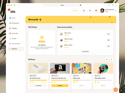 Rewards - Mental Health Platform app application dashboard earning gifts health mental minimalistic platform points rewards students ui ux web website