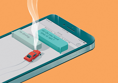 Illustration for Prevention magazine car chat conceptual crash driving illustration illutrator isometric photoshop smartphone whatsapp