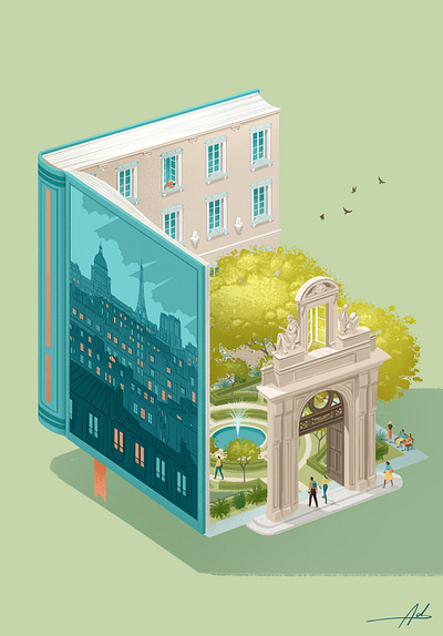 Cover for ENS book building conceptual courtyard paris park reading school student study surrealism university