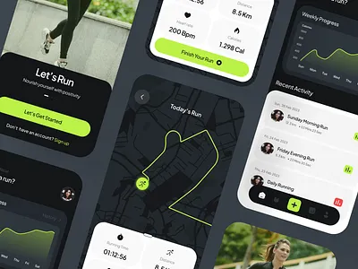 Running Fitness Mobile App UI 3d admin app app design blue ecommerce fitness fitness app fitness app ui green home login on boarding running signup ui ui design uiux ux ux design