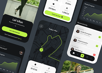 Running Fitness Mobile App UI 3d admin app app design blue ecommerce fitness fitness app fitness app ui green home login on boarding running signup ui ui design uiux ux ux design