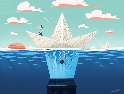 Illustration for Seràgnoli Foundation boat book illustration letter navigation ocean paperboat pen sea water writing