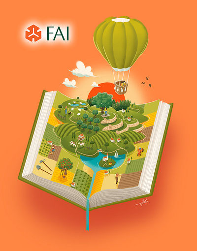 Illustration for FAI book country environment hills illustration isometric italy nature reading school student study travel
