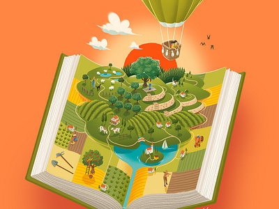 Illustration for FAI book country environment hills illustration isometric italy nature reading school student study travel