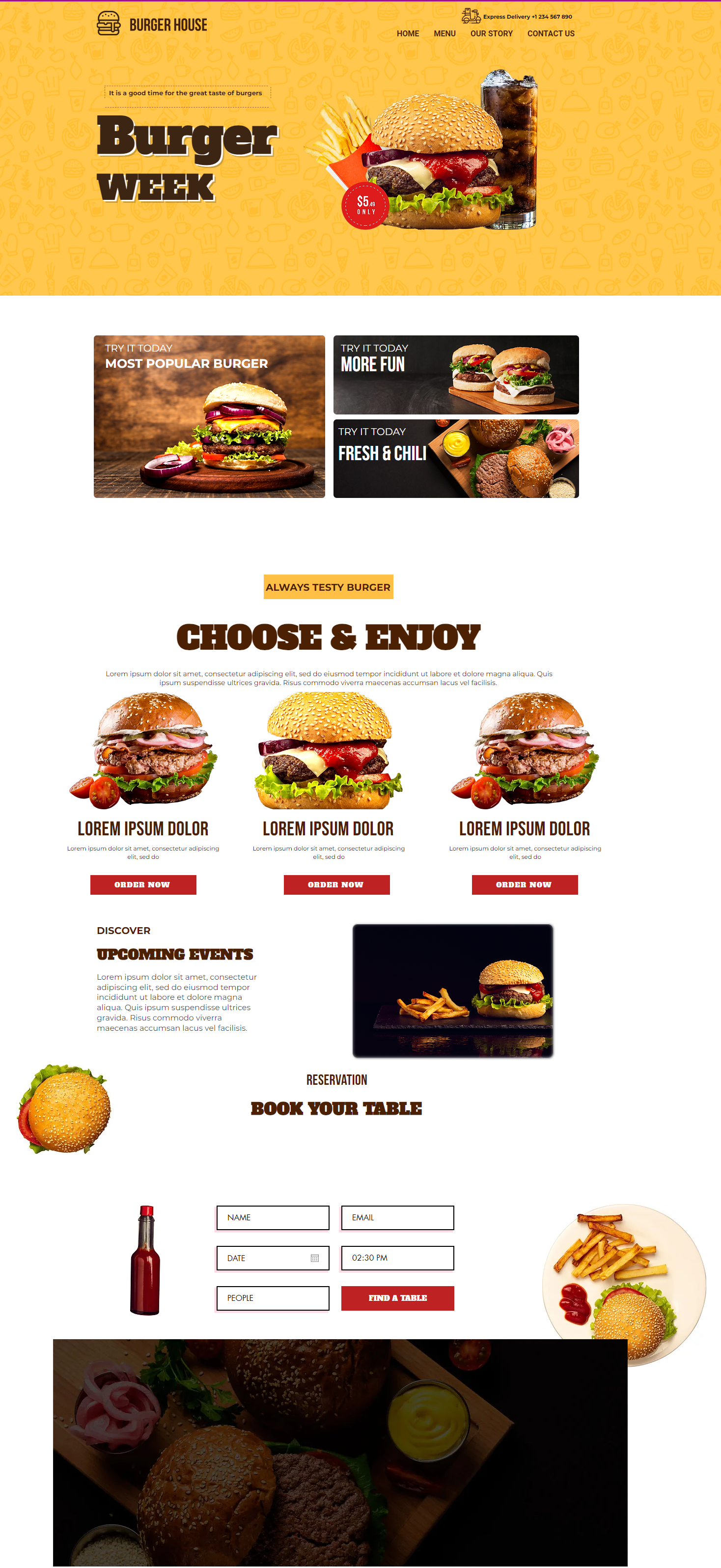 Burger website design burger website design fiverr freelancer freelancing illustration landing page design restuarant website ui upwork web design wordpress