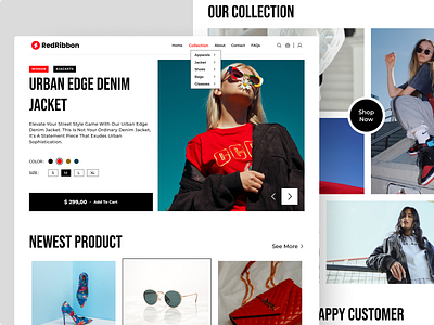 RedRibbon - Fashion Store apparel black blue clothes ecommerce fashion landing onlineshop red shopify theme ui design ui ux urban