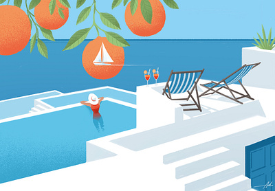 Illustration for Westways magazine boat editorial fruit greece holiday illustration italy magazine orange pool relax sea summer travel traveller