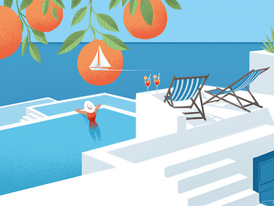 Illustration for Westways magazine boat editorial fruit greece holiday illustration italy magazine orange pool relax sea summer travel traveller