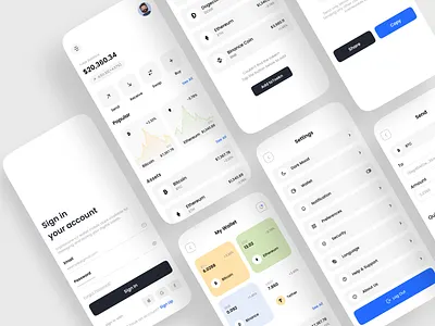Crypto Wallet App application banking app binance app bitcoin blockchain crypto crypto wallet app cryptocurrency design ethereum finance app fintech app fintech application minimalist mobile app payment app ui ui design user interface wallet