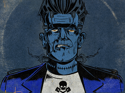 FRANKY VINYL REVERIE david vicente design digital art frankenstein illustration inking kustom kulture logo nft rockabilly