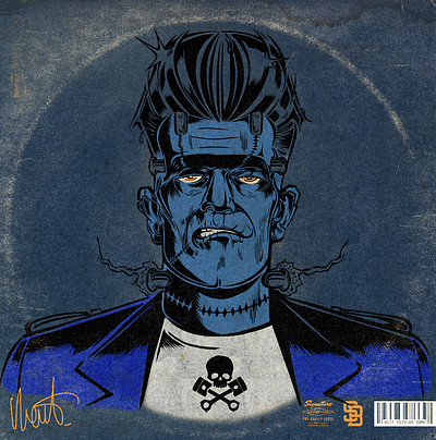 FRANKY VINYL REVERIE david vicente design digital art frankenstein illustration inking kustom kulture logo nft rockabilly