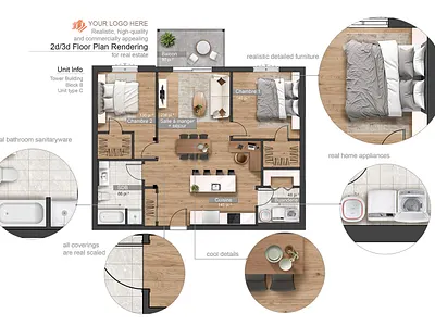 2d/3d Floor Plan Rendering For Real Estate Marketing 2d 3d apartment branding design estate floor floorplan furniture layout marketing plan presentation print property real realestte render sales unit