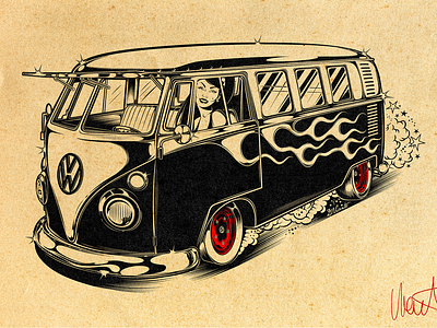 VW SPIRIT david vicente design digital art illustration inking kustom kulture logo nft vw