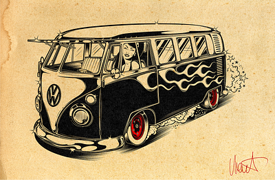 VW SPIRIT david vicente design digital art illustration inking kustom kulture logo nft vw