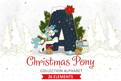 Collection alphabet Christmas Pony alphabet background christmas decoration element font happy holiday lettering merry pony typography unicorn vector xmas