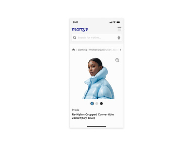 Day 56 >Daily Ui Challenge apparel listing breadcrumbs dailyui e commerce app fashion jacket menu model navigation prada