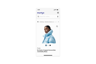 Day 56 >Daily Ui Challenge apparel listing breadcrumbs dailyui e commerce app fashion jacket menu model navigation prada