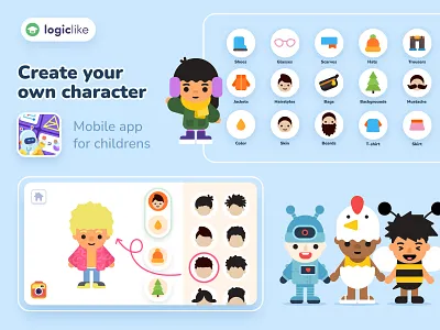 Create your character app cartoon character create design flat game illustration ui ux