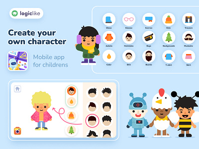 Create your character app cartoon character create design flat game illustration ui ux