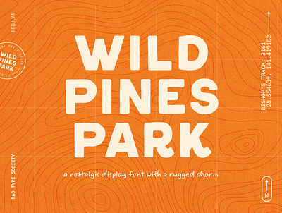 Wild Pines Park (a nostalgic, national park-esque font) adventure branding display font national park orange park realistic typeface typography