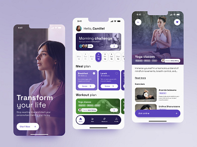 Fitness & Diet App android application application design calendar app diet app fitness app ios application mobile app mobile application purple design ui yoga app