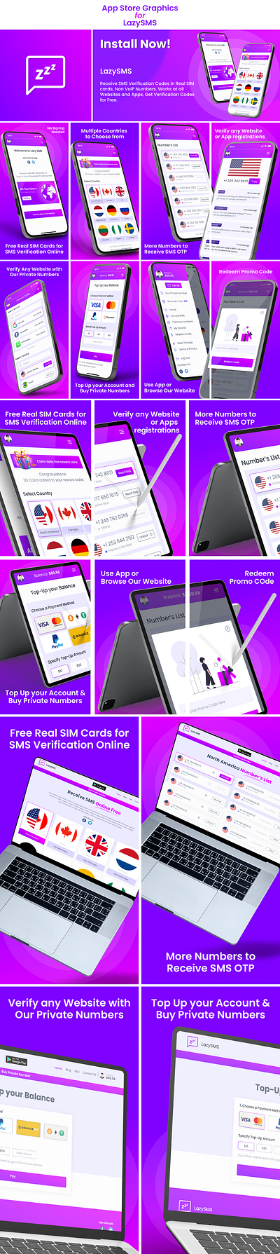 App UI & App Store Graphics Design for LazySMS branding graphic design logo ui